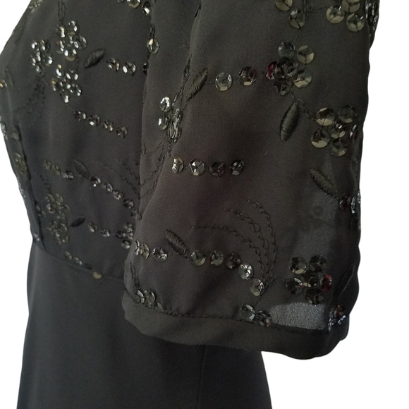 Vintage Sequined Julian Wilder Little Black Dress Empire Dress Full Skirt - Picture 3 of 16